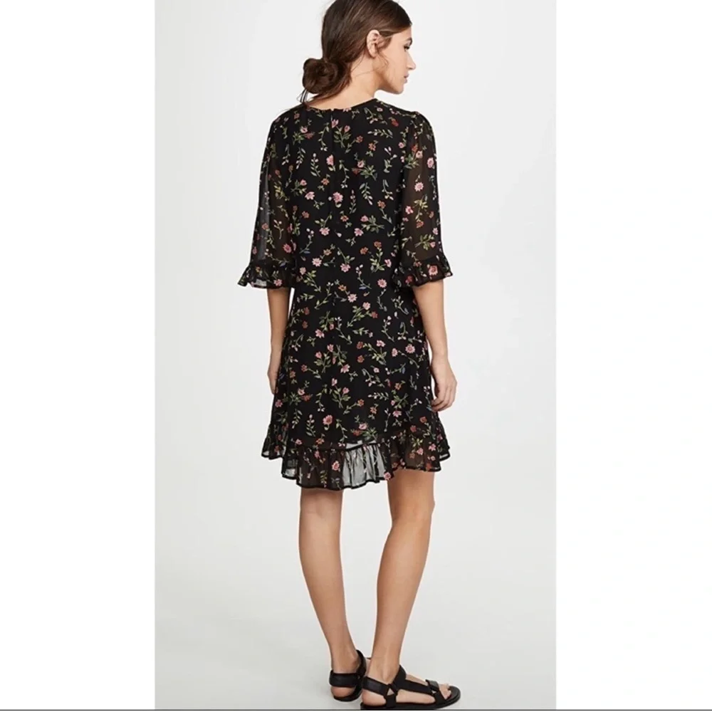 Ganni Elm Georgette Mini Dress 40 Floral Black Pink 8 Chiffon Wedding Garden - Picture 4 of 10